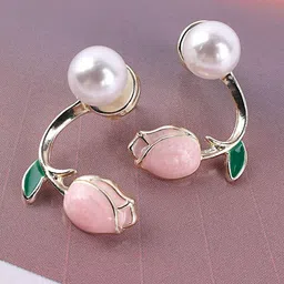 PolluxCraft Korean Gold-Plated Pearls Studded Floral Studs-picture-17