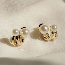 PolluxCraft Korean Gold-Plated Pearls Studded Contemporary Studs-image-89