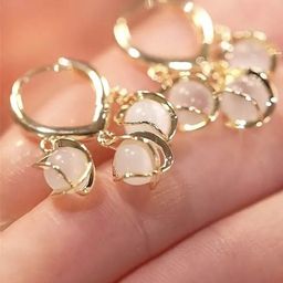 PolluxCraft Opals And Cubic Zirconia Beaded Contemporary Shaped Hoop Earrings-image-1