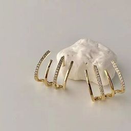 PolluxCraft Zircon Gold Plated Contemporary Shaped Korean Studs-27