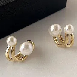 PolluxCraft Gold-Plated Artificial Pearls Contemporary Shaped Korean Studs-0