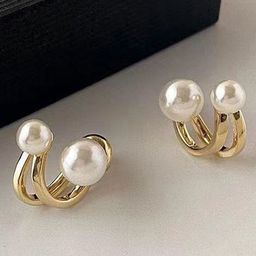 PolluxCraft Gold-Plated Pearls Studded Contemporary Shaped Studs-image-16
