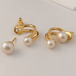 PolluxCraft Korean Gold-Plated Pearls Studded Contemporary Shaped Studs-image-52