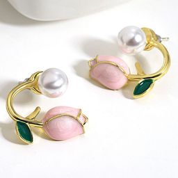 PolluxCraft Korean Gold-Plated Pearls Zircon Studded Contemporary Shaped Studs-10
