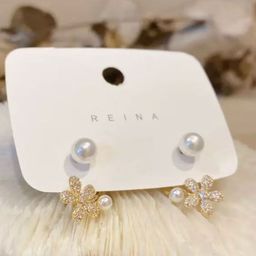 PolluxCraft Korean Pearls Beaded And Zircon Studded Floral Shaped Studs-image-76