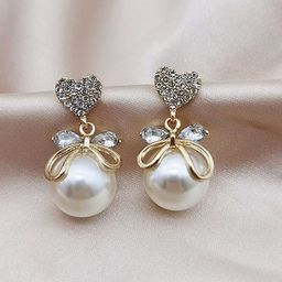 PolluxCraft Artificial Stones Studded Heart Shaped Korean Drop Earrings-image-50