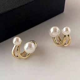 PolluxCraft Korean Gold-Plated Pearls Studded Contemporary Shaped Studs-image-88