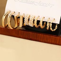 PolluxCraft Set Of 5 Gold-Plated Beaded Geometric Hoop Earrings-0