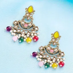 Yellow Chimes Gold-Plated Stone-Studded Drop Earrings-image-35