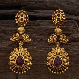 Kushal's Fashion Jewellery Gold-Plated Stone Studded Antique Drop Earrings-image-97