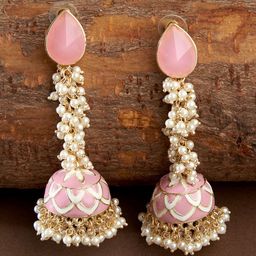 Fida Gold Plated Stone Studded & Beaded Feather Shaped Jhumkas-10