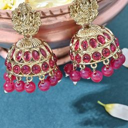 Fida Gold-Plated Stone Studded Beaded Dome Shaped Temple Jhumkas-37