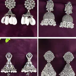 PRIVIU Set Of 4 Jhumkas Oxidised Jhumkas-44