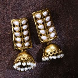Yellow Chimes Gold-Plated & White Classic Jhumkas Earrings-76