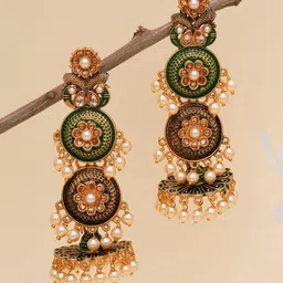 KARATCART Green & Gold-Plated Antique Classic Jhumkas Earrings-20