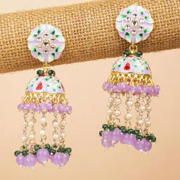 Crunchy Fashion Gold-Plated Beaded Dome Shaped Jhumkas-48