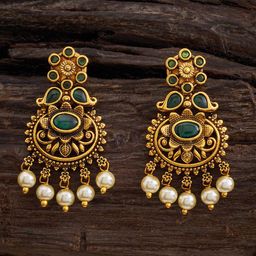 Kushal's Fashion Jewellery Gold Plated Beaded Stone Studded Classic Antique Drop Earrings-image-89