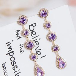 Yellow Chimes Gold Plated Purple Crystal Studded Dangler Earrings-26
