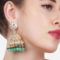 Zaveri Pearls Green Kundan Studded Jhumkas Earrings-38