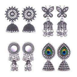 MEENAZ Set Of 4 Silver-Plated Stainless Steel Oxidised Contemporary Jhumkas-33