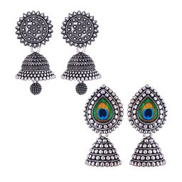 MEENAZ Set Of 2 Silver-Plated Dome Shaped Jhumkas-16
