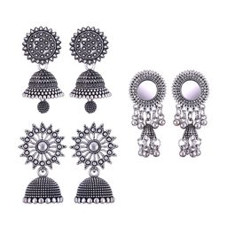 MEENAZ Set Of 3 Silver-Plated Stainless Steel Peacock Shaped Jhumkas-15