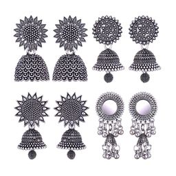 MEENAZ Set Of 4 Silver Plated Peacock Shaped Jhumkas Earrings-15