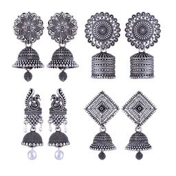 MEENAZ Set Of 4 Peacock Shaped Silver-Plated Jhumkas-image-99