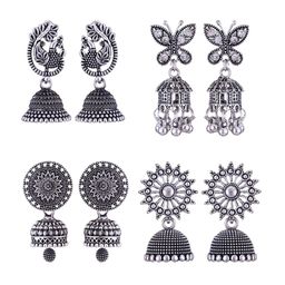 MEENAZ Set Of 4 Silver-Plated Stainless Steel Peacock Shaped Jhumkas-image-99