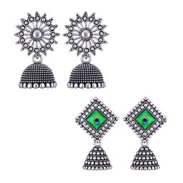 MEENAZ Set Of 2 Silver-Plated Peacock Shaped Jhumkas-10