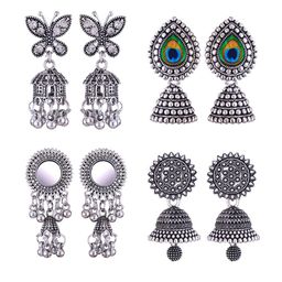 MEENAZ Set Of 4 Silver-Plated Dome Shaped Stainless Steel Jhumkas-image-89