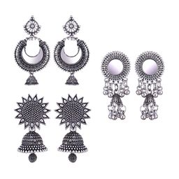 MEENAZ Set of 3 Silver Plated Oxidised Jhumkas-18