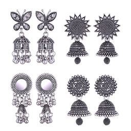 MEENAZ Set Of 4 Peacock Shaped Silver-Plated Jhumkas-image-96