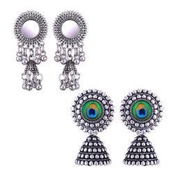 MEENAZ Set Of 2 Peacock Shaped Silver-Plated Jhumkas-image-84