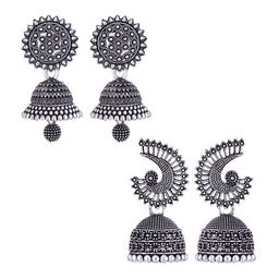 MEENAZ Set Of 2 Silver-Plated Dome Shaped Jhumkas-image-113
