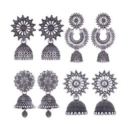 MEENAZ Set of 4 Silver Plated Oxidised Jhumkas-image-106
