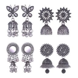 MEENAZ Set of 4 Oxidised Silver Plated Stainless Steel Jhumkas-7