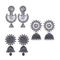 MEENAZ Set Of 3 Silver Plated Stainless Steel Jhumkas-image-24