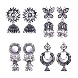 MEENAZ Set Of 4 Silver-Plated Stainless Steel Jhumkas Earrings-image-68