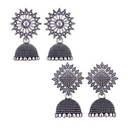MEENAZ Set Of 2 Silver-Plated Dome Shaped Jhumkas-14