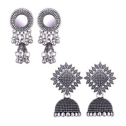 MEENAZ Set Of 2 Silver Plated Dome Shaped Jhumkas-picture-14