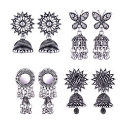 MEENAZ Set Of 4 Silver-Plated Peacock Shaped Jhumkas-image-67