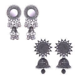 MEENAZ Set Of 2 Silver-Plated Dome Shaped Jhumkas-13