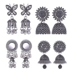 MEENAZ Set Of 4 Silver-Plated Stainless Steel Jhumkas Earrings-image-74
