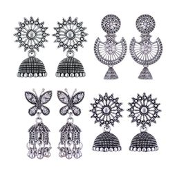 MEENAZ Set Of 4 Peacock Shaped Silver-Plated Jhumkas-image-73