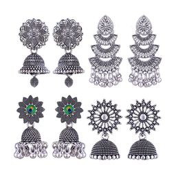 MEENAZ Set Of 4 Silver-Plated Dome Shaped Jhumkas-image-102