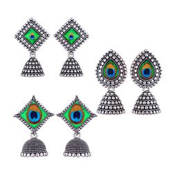 MEENAZ Set Of 3 Stainless Steel Silver Plated Oxidised Dome Shaped Jhumkas-image-40