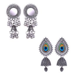 MEENAZ Set Of 2 Silver-Plated Peacock Shaped Jhumkas-17