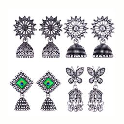 MEENAZ Set Of 4 Dome-Shaped Silver-Plated Jhumkas-image-97