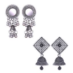 MEENAZ Set Of 2 Silver-Plated Stainless Steel Studded & Beaded Classic Jhumkas-image-98